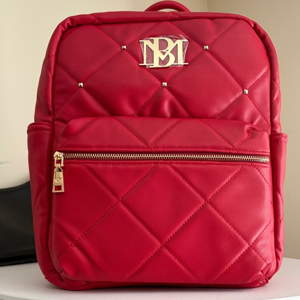 Badgley Mischa Large Red Quilted Backpack with Laptop Pocket - Picture 1 of 6